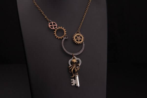 STEAMPUNK CHARM NECKLACE - Key, Nautical, Gears, Alloy, Hand Crafted