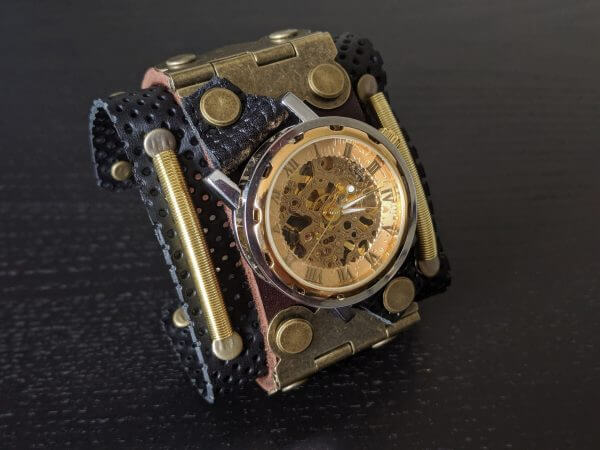 Steampunk Gothic Watch - Cuff Watch - Gothic Cuff - Mechanical Watch - Leather Cuff