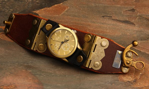 Unique Steampunk Bracelet, Steampunk Cuff, Steampunk Watch, Victorian Wristwatch, Leather Cuff
