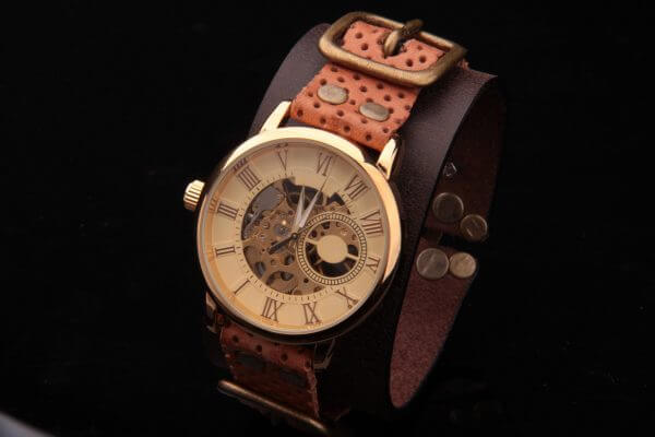 STEAMPUNK Leather Cuf, Steampunk watch, Steampunk Bracelet, Gothic Cuff, Movement Watch Cuff, Unique Watch, Cyperpunk Wristwatch
