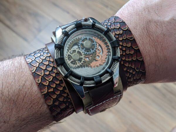 STEAMPUNK Leather Cuf, Steampunk Snake, Steampunk Bracelet, Gothic Cuff, Cosplay Cuff, Cyperpunk