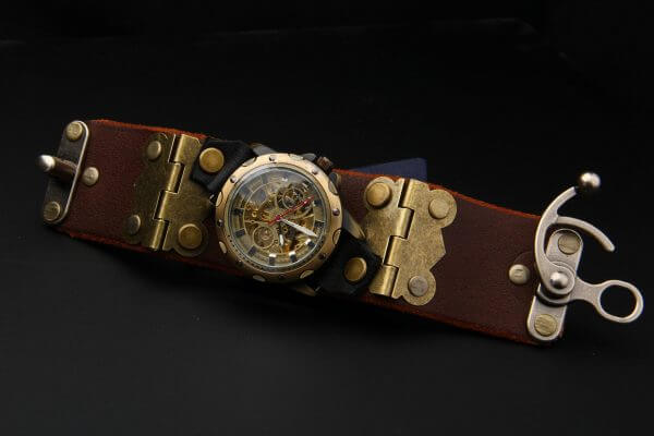 Unique Steampunk watch Bracelet, Steampunk Leather cuff, Men's Watch Cuff, Mechanical, Leather Cuff, Steampunk Bracelet, Steampunk Watch