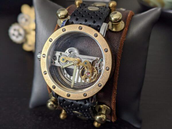Unique Steampunk Wristwatch, Leather Cuff, Steampunk Bracelet, Steampunk Watch, Steampunk Cuff, Movement Gothic Watch