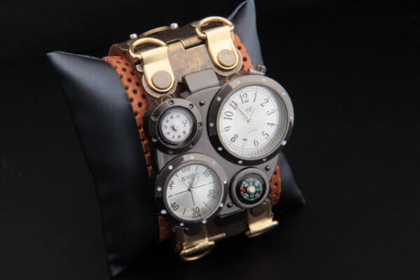 Steampunk Watch / Steampunk Cuff / Leather Cuff Watch / Genuine Leather Bracelet - Unique - Hand Made - Unisex Wristwatches