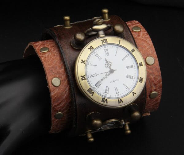 STEAMPUNK Leather Cuf, Steampunk watch, Steampunk Bracelet, Gothic Cuff, Watch Cuff, Unique Watch, Victorian Wristwatch