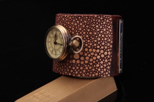 Steampunk Stingray Leather Cuff, Pu and Genuine Leather, Steampunk watch, Steampunk Bracelet, Gothic Cuff, Movement Watch Cuff, Unique Watch