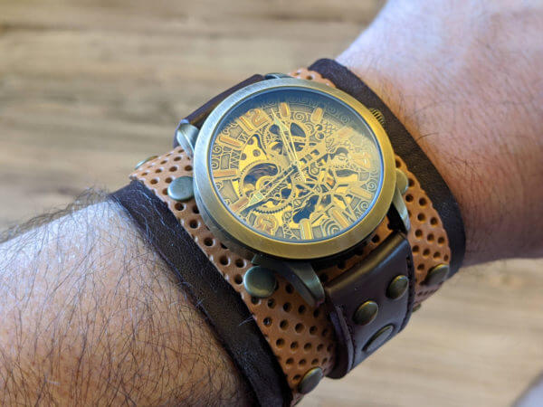 STEAMPUNK Leather Cuf, Steampunk watch, Steampunk Bracelet, Gothic Cuff, Movement Watch Cuff, Unique Watch, Victorian Wristwatch
