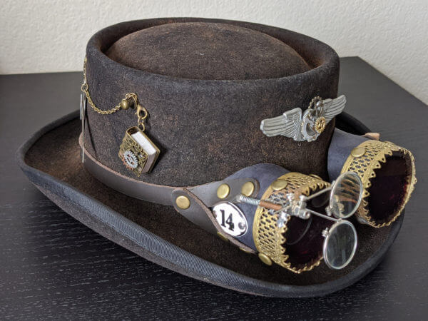 Steampunk Hat: Steampunk Accessories - Steampunk Goggle Gears Bulb Leather Wool - Handcrafted- Top hat Goggles
