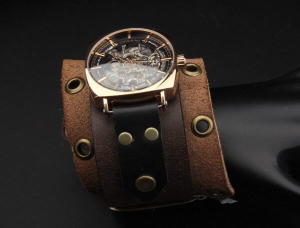 STEAMPUNK Leather Cuf, Steampunk watch, Steampunk Bracelet, Gothic Cuff, Movement Watch Cuff, Unique Watch, Cyperpunk Wristwatch