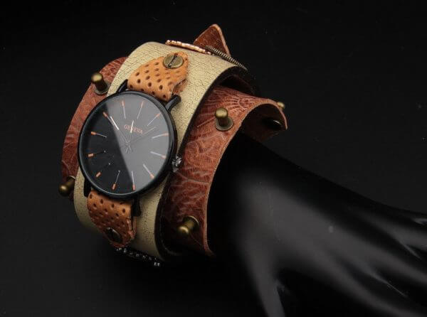 STEAMPUNK Leather Cuf, Steampunk watch, Steampunk Bracelet, Gothic Cuff, Watch Cuff, Unique Watch, Victorian Wristwatch