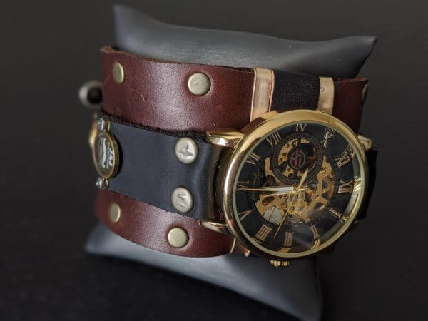 Leather Wrist Watch, Steampunk Watch, Leather Cuff Watch, Bracelet Watch, Wide leather bracelet, Leather Strap Watch