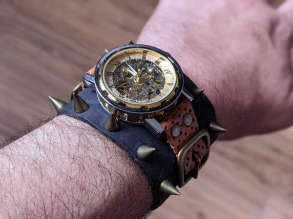 STEAMPUNK Leather Cuff, Steampunk watch, Diesel Punk Bracelet, Gothic Cuff, Movement Watch Cuff, Unique Watch