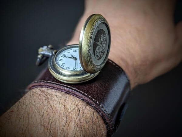 One of a kind Steampunk Victorian Wrist Watch - Hand Made Leather Cuff - Brown Leather Cuff