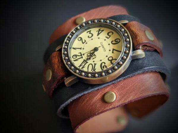 Unique Genuine Leather, Watch cuff bracelet, Steampunk Cyberpunk Themed Wristwatch