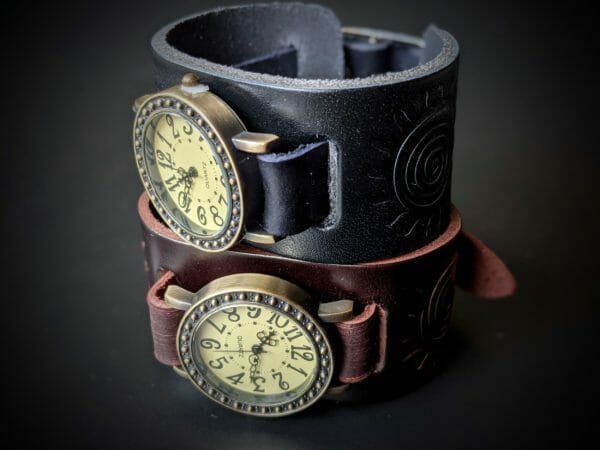 Unique Genuine Leather, Watch cuff bracelet, Steampunk Cyberpunk Themed Wristwatch