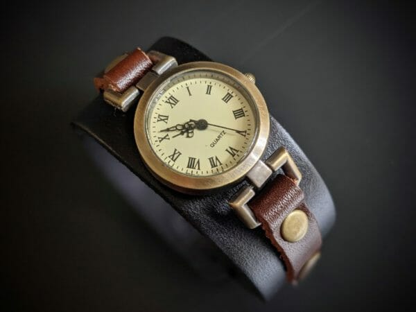 Unique Genuine Leather, Watch cuff bracelet, Steampunk Cyberpunk Themed Wristwatch