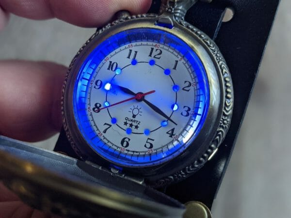 Locomotive, 1948 Vintage Dog Tag. Steampunk LED Unique Genuine Leather, Watch cuff bracelet, Steampunk Cyberpunk Themed Wristwatch