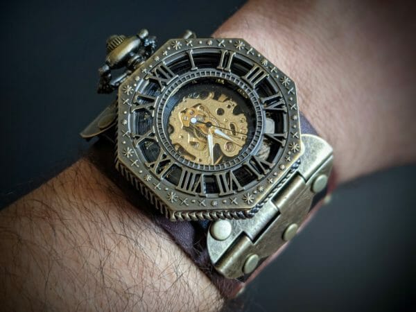 STEAMPUNK Leather Cuf, Steampunk watch, Steampunk Bracelet, Gothic Cuff, Movement Watch Cuff, Unique Watch, Victorian Wristwatch