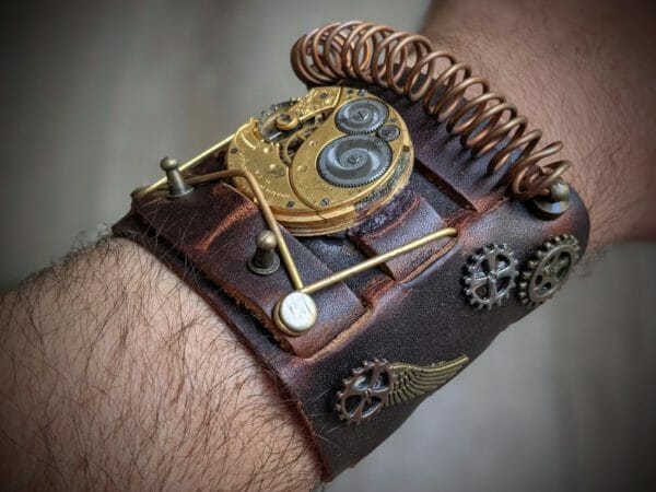 STEAMPUNK Gear Cuff, Vintage Watch Movement, Steampunk Bracelet, Custom Made in Genuine Leather, Hand made in the USA