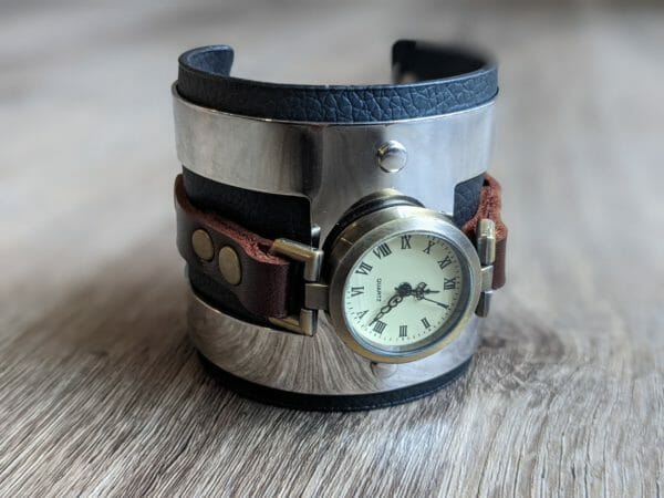 Unique Steampunk Cuff, Gothic, Dieselpunk, Watch cuff bracelet, Cyberpunk Themed Wristwatch