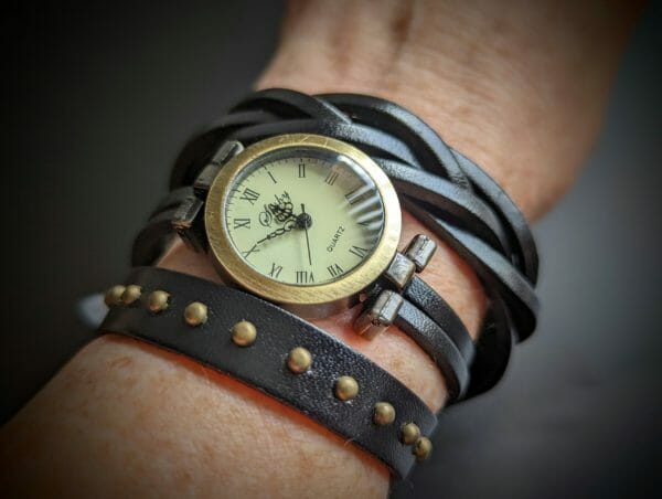 Unique Genuine Leather, Watch cuff bracelet, Steampunk Cyberpunk Themed Wristwatch