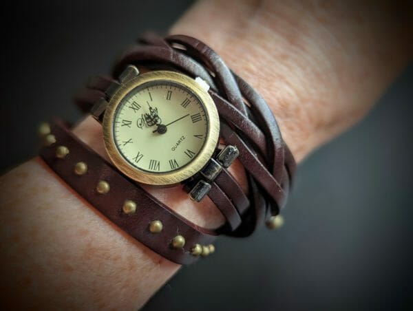 Unique Genuine Leather, Watch cuff bracelet, Steampunk Cyberpunk Themed Wristwatch