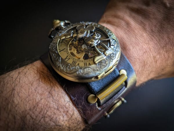MICKEY MOUSE Movement Watch Steampunk Cuff, Disney Steampunk Wrist Watch, Genuine Leather, Steampunk Wrist Watch, Antique Dog Tag