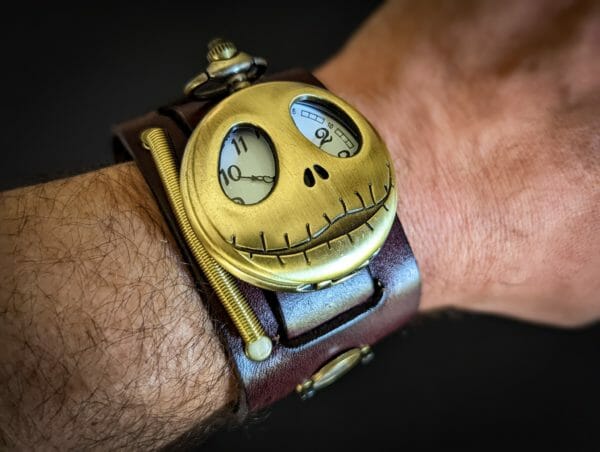 Jack Skellington, Nightmare Before Christmas, Antique 1962 dog tag, Halloween, Steampunk, Gothic Watch Cuff, Genuine Leather