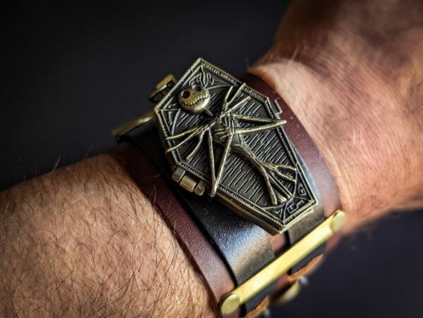 Jack Skellington, Nightmare Before Christmas, Halloween, Steampunk, Gothic Watch Cuff, Genuine Leather Hand Made