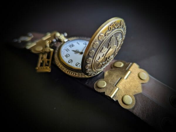 Alice in wonderland Unique Leather Cuff Watch, Steampunk Pocket Watch cuff bracelet, Steampunk Cyberpunk Themed Wristwatch