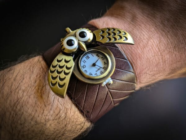 Steampunk Owl Watch Genuine Leather, Watch cuff bracelet, Themed Wristwatch