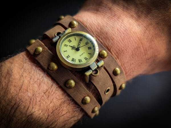 Unique Genuine Leather, Watch cuff bracelet, Steampunk Cyberpunk Themed Wristwatch
