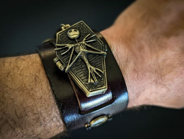 Jack Skellington, Nightmare Before Christmas, Halloween, Steampunk, Gothic Watch Cuff, Genuine Leather Hand Made