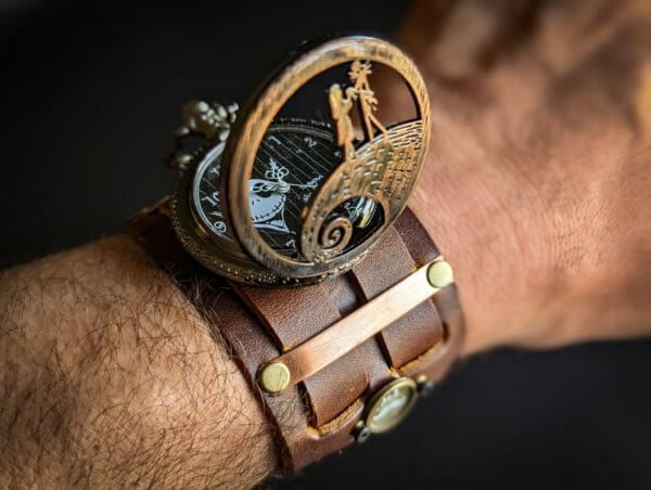 Nightmare Before Christmas Unique Genuine Leather, Watch cuff bracelet, Steampunk Cyberpunk Themed Wristwatch