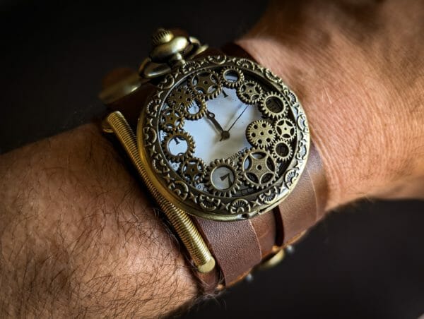 Steampunk Watch / Steampunk Cuff / Leather Cuff Watch / Genuine Leather Bracelet - Unique - Unisex Wristwatches