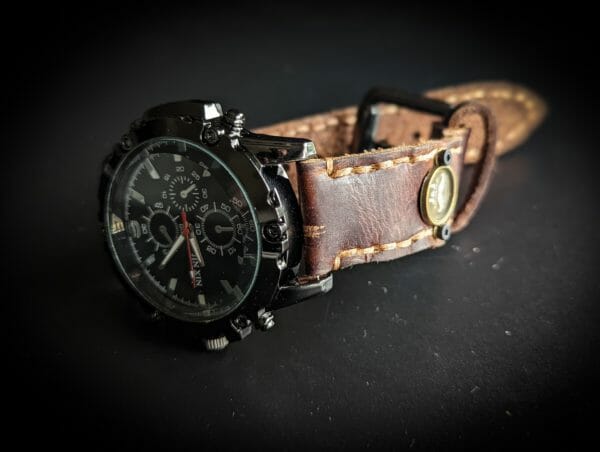 Genuine Leather, Watch cuff bracelet - Steampunk Cyberpunk Themed Wristwatch