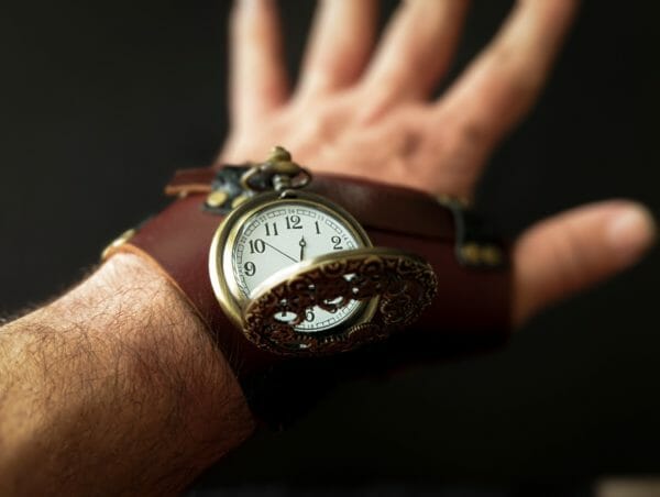 Steampunk Half Glove Watch, Gothic Leather and Alloy Watch, Crafted in the USA, Steam punk bracelet