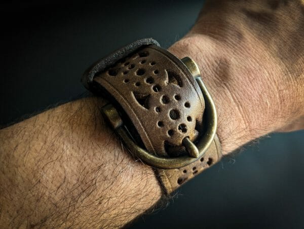 Unique Genuine Leather Cuff Bracelet - Cosplay Themed Steampunk, Viking Cuff, Cyberpunk